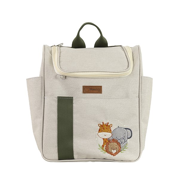 Mochila Média 105 - Linho Bege/Verde Safari