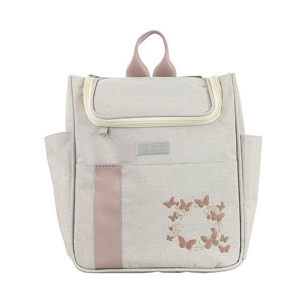 Mochila Média 105 - Linho Bege/Rose Borboleta