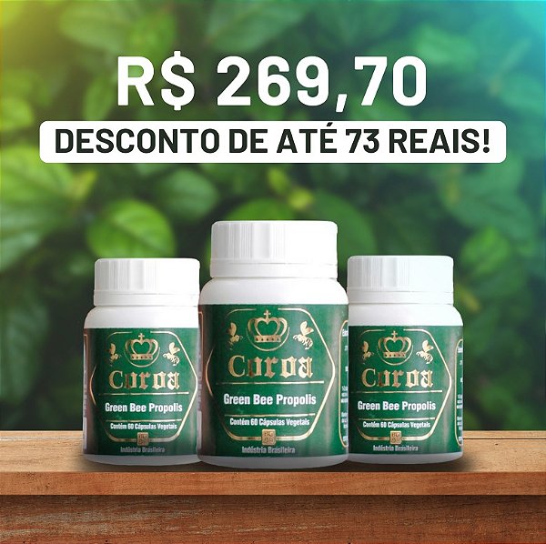 Combo 3 Frascos de Própolis Verde 100% - 180 Caps (60 em Cada) - 270mg