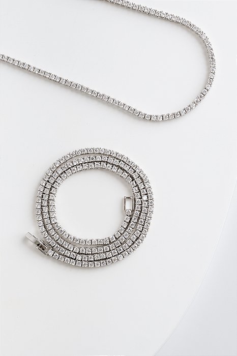 Colar Riviera 4 pontas | 2mm Ródio (41cm)