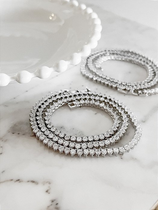 Colar RIVIERA 3 pontas Ródio (50cm)