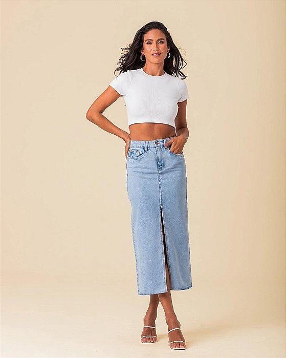 Saia Jeans com fenda