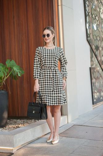 Vestido Clássico Pied-de-poule Nanda Correa