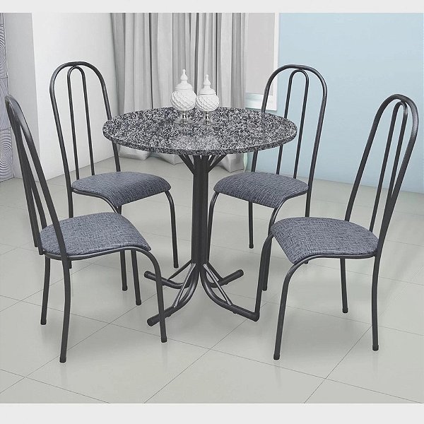 Conjunto de Mesa Com 4 Cadeiras Para Cozinha Tampo Retangular e Granito  1,20m Branco Sofia Ciplafe