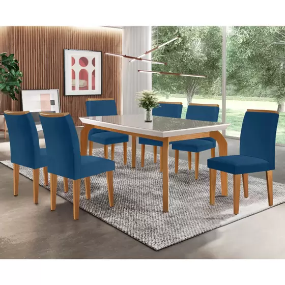 Mesa de Jantar Londrina com 6 e 4 cadeiras madeira maciça 180/ 120 - CASA BAP