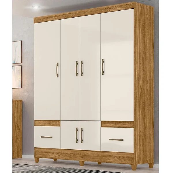 Guarda Roupa Casal MS912 4 portas 2 gavetas - Freijó / Off White Freijó/Cinza