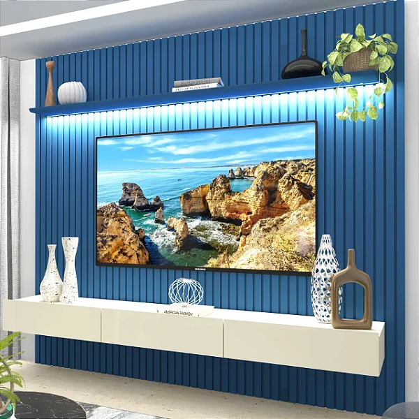 Home para TV Ripado com LED Nobre 230 -Gelius