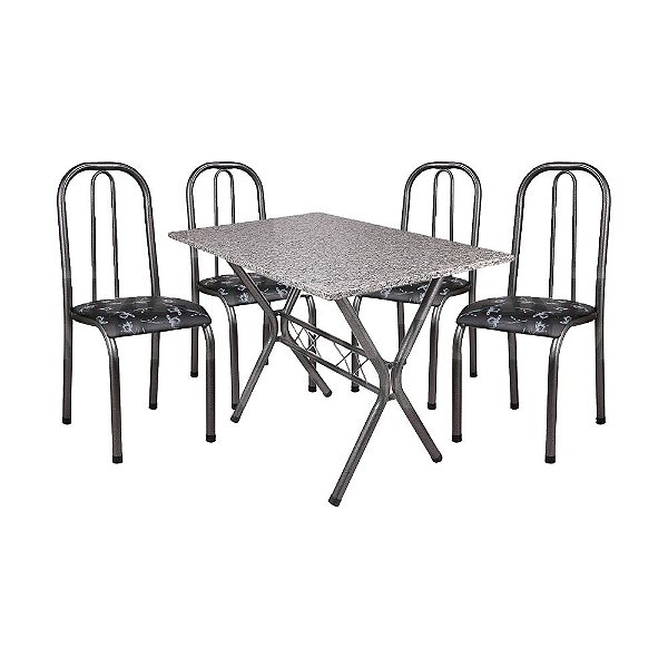 Conjunto Mesa Quality Roma Granito 120x75cm com 4 Cadeiras Preto Craqueado