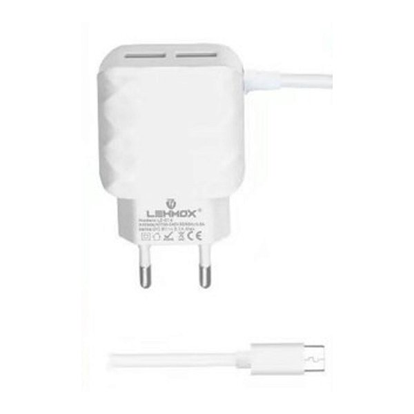 Carregador de celular 3.1a com 2 portas usb e cabo v8 - Lehmox (LE-514)