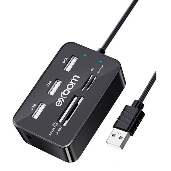 Hub USB 2.0 com leitor de cartão 7 em 1 Exbom (UH-R230)