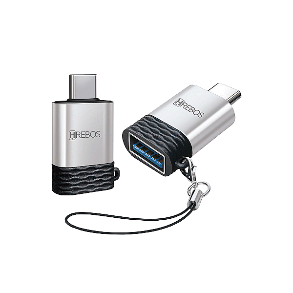 Adaptador Hrebos USB-C para USB-A OTG Prata/Preto (HS-222)