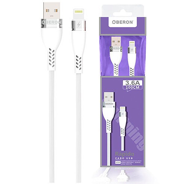 Cabo carregador lightning IOS x USB 2 metros para celular OBERON (OR-CO03/L2)