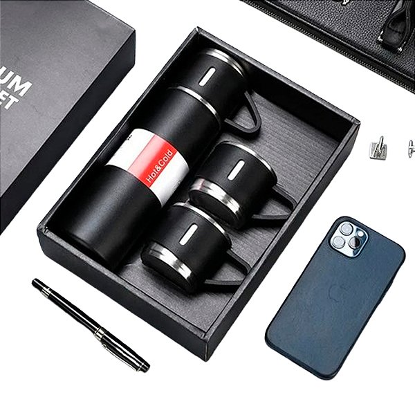 Kit garrafa térmica Inox 500ml com 3 xícaras