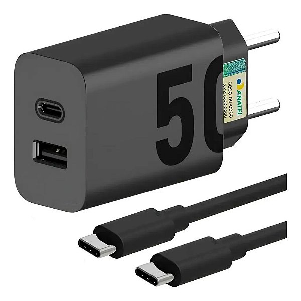 Carregador de celular turbo 50W Type-C + USB com cabo 1 metro Lehmox (LE-491 A+C)