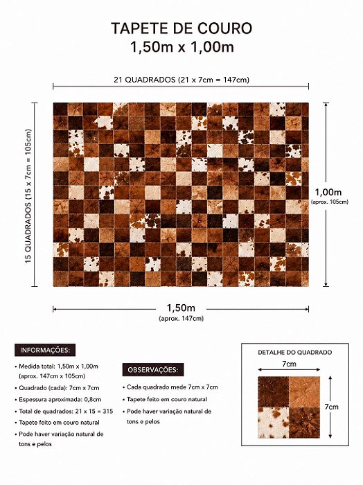 TAPETE COURO MARROM MESCLADO 1,50m x 1,00m