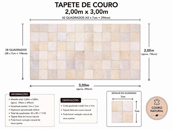 TAPETE COURO MARFIM 2,00m x 3,00m
