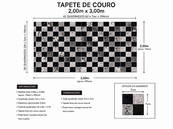 TAPETE COURO PRETO 2,00m x 3,00m