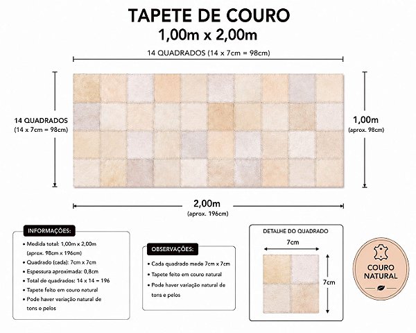 TAPETE COURO MARFIM 1,00m x 2,00m