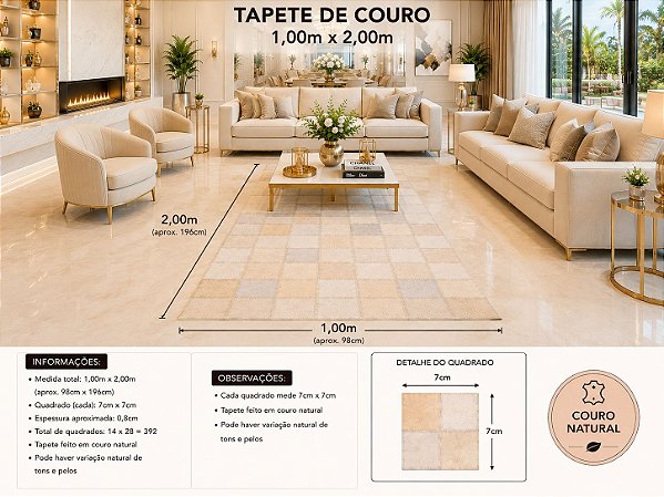 TAPETE COURO MARFIM 1,00m x 2,00m