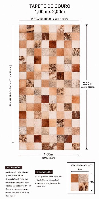 TAPETE COURO BEGE 1,00m x 2,00m