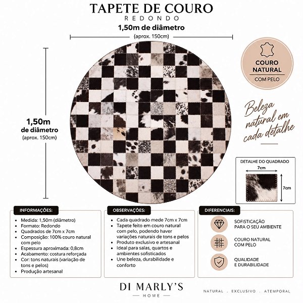 TAPETE COURO PRETO E BRANCO MESCLADO 1,50m