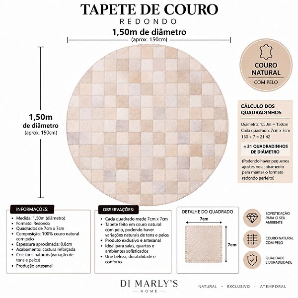 TAPETE COURO MARFIM MESCLADO 1,50m
