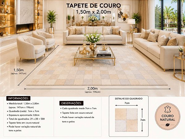 TAPETE COURO MARFIM 1,50 x 2,00m