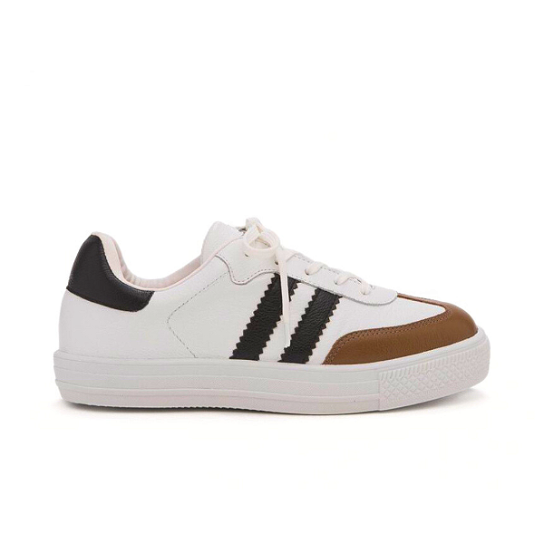 Tenis Couro Branco listras Pretas