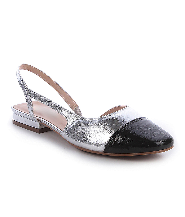 Sapatilha Slingback Prata e Preta