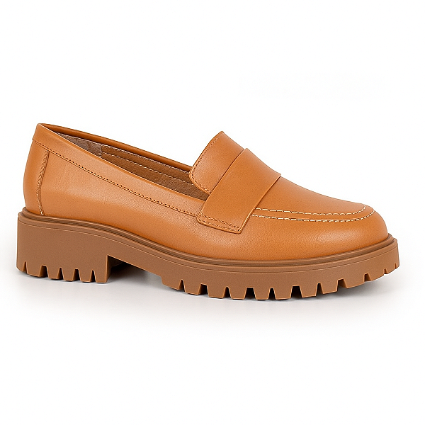 MOCASSIM EM COURO CARAMELO