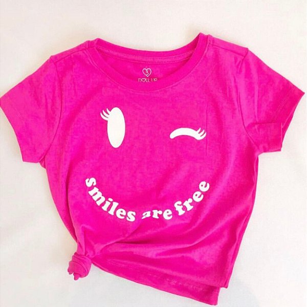 Camiseta Básica Infantil Smiles Rosa Pink - tam 4