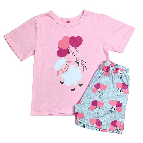 Pijama Infantil Camiseta e Short Ovelhinha tamanho 06