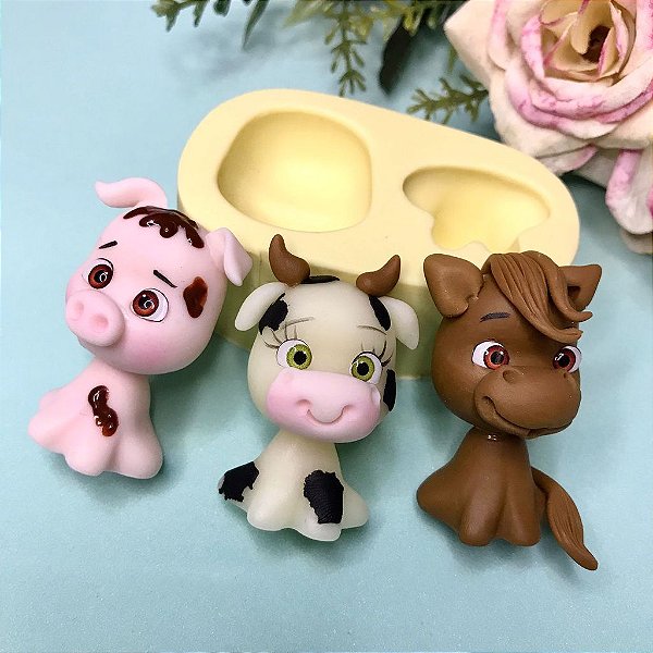 Molde de Silicone Animais Sentados Fazenda Biscuit MOL0083