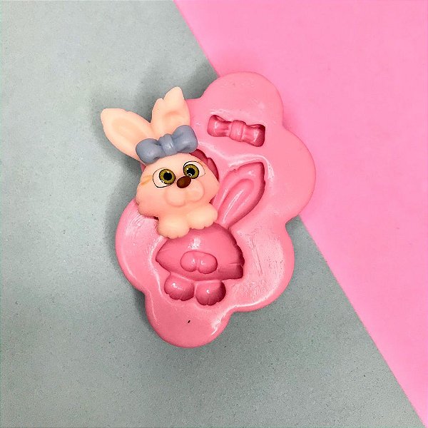 Molde de Silicone Coelho com Laço ( Páscoa) Molde para Biscuit Molde para Confeitaria MOL0014