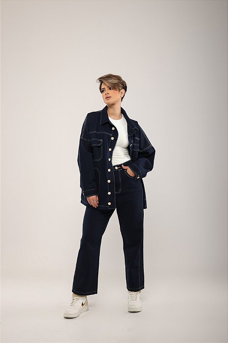 CALÇA RETA AZUL MARINHO