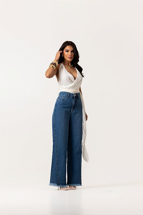 CALÇA WIDE LEG BARRA DESFIADA