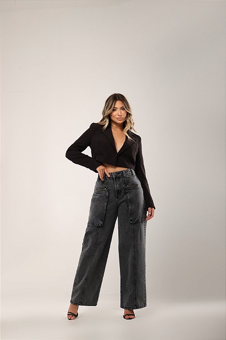 CALÇA WIDE ZÍPERES  PRETO VINTAGE