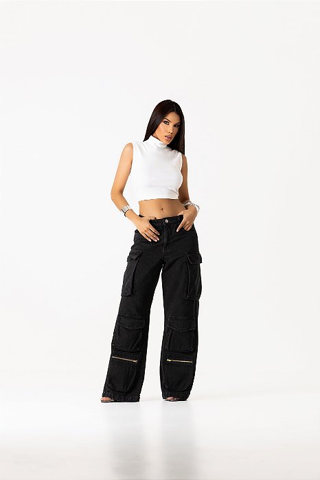 CALÇA CARGO MÚLTIPLOS BOLSOS BLACK