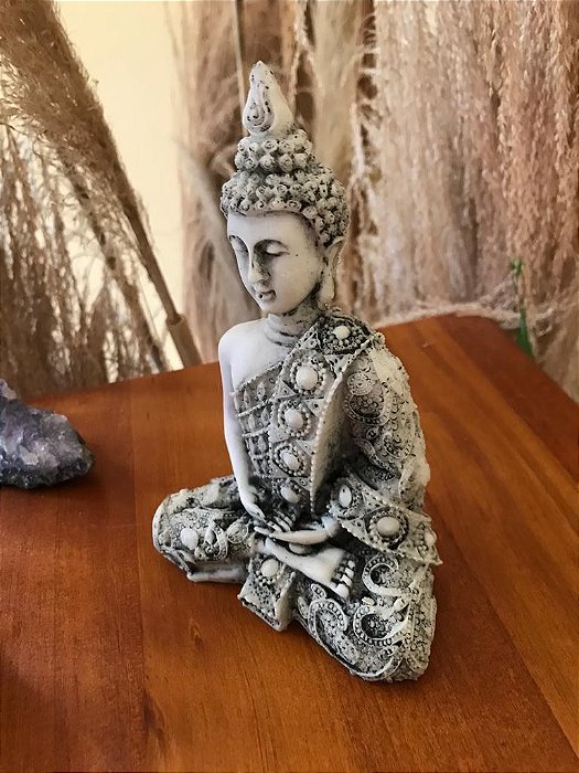 Estátua Buda Tibetano 14 cm - Cinza