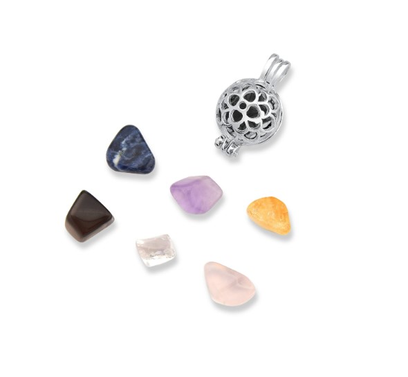 Pingente Chamador de Anjo P com 7 Pedras Naturais Prata 925