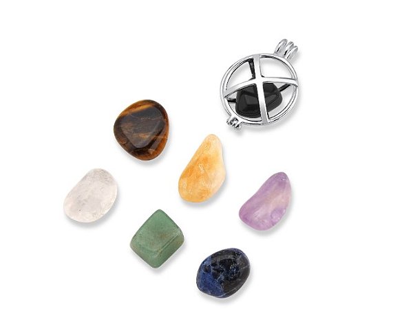 Pingente Chamador de Anjo G com 7 Pedras Naturais Prata 925