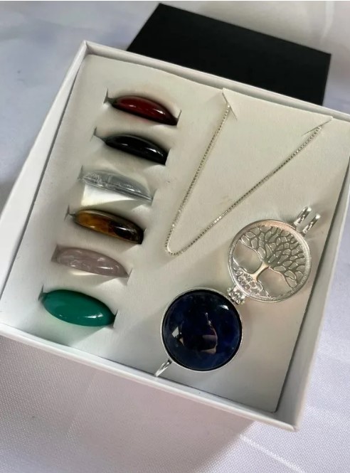 Conjunto Árvore da Vida com Pedras Naturais Prata 925