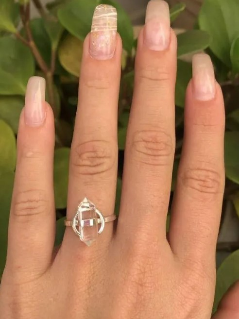 Anel Pedra Natural Biponta Meio Círculo