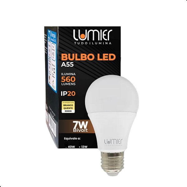 Lampada Bulbo LED A55 E27 LED 7W 560LM 3000K  IP20