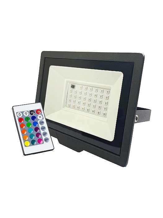 Refletor Led Holofote 50w Bivolt Rgb Colorido C/ Controle
