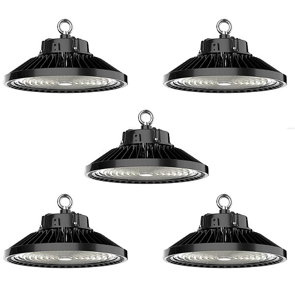 Luminária para galpão industrial Led Ufo 100w High Bay Preto Kit c/ 5