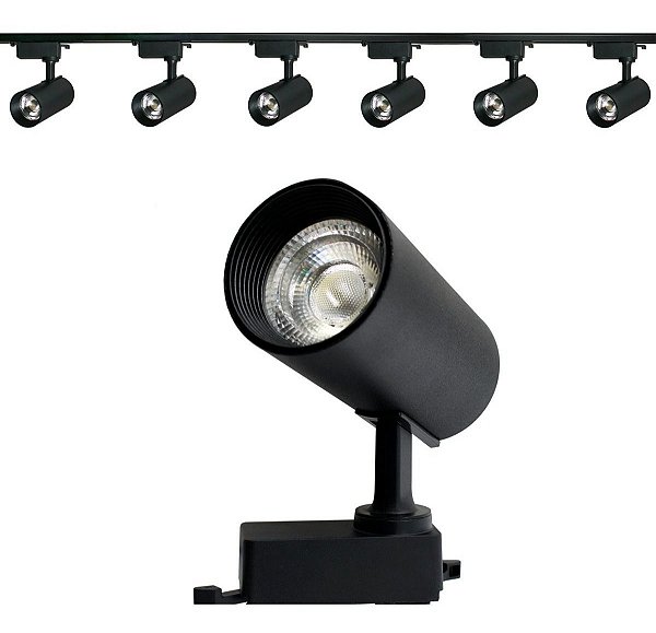 Kit Trilho Eletrificado 2m Preto+ 6 Spots Led 12w Luz Quente