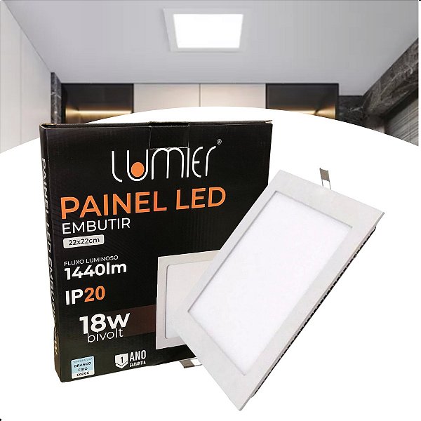 Painel 18w Led Quadrado Plafon Embutir Luminária