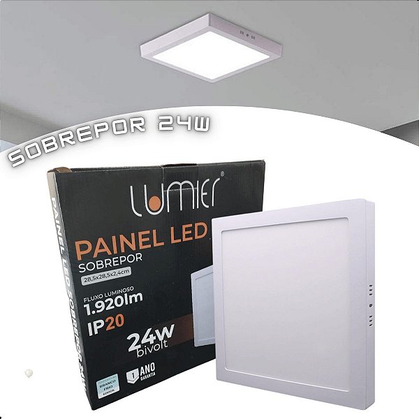Painel Led Integrado Sobrepor Slim  Quadrado 30x30 24w 6000k