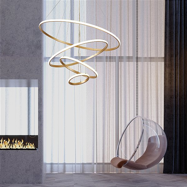Lustre Pendente Pacific 4 Anéis Moderno Led integrado Pé Direito Duplo